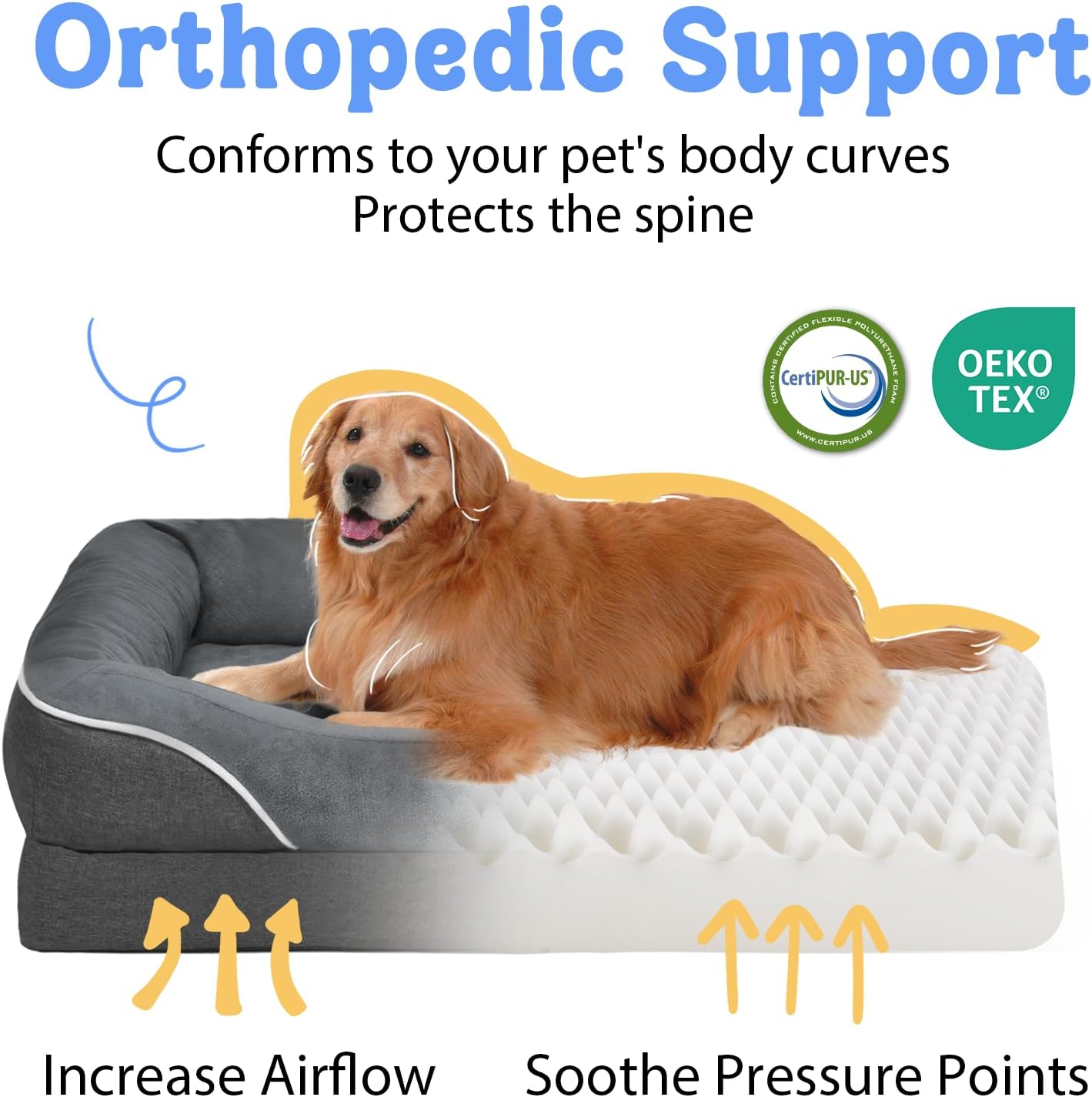 Chez Paw Large Orthopedic Dog Bed for Extra Large Dogs, Waterproof XL Egg-Crate Foam Dog B